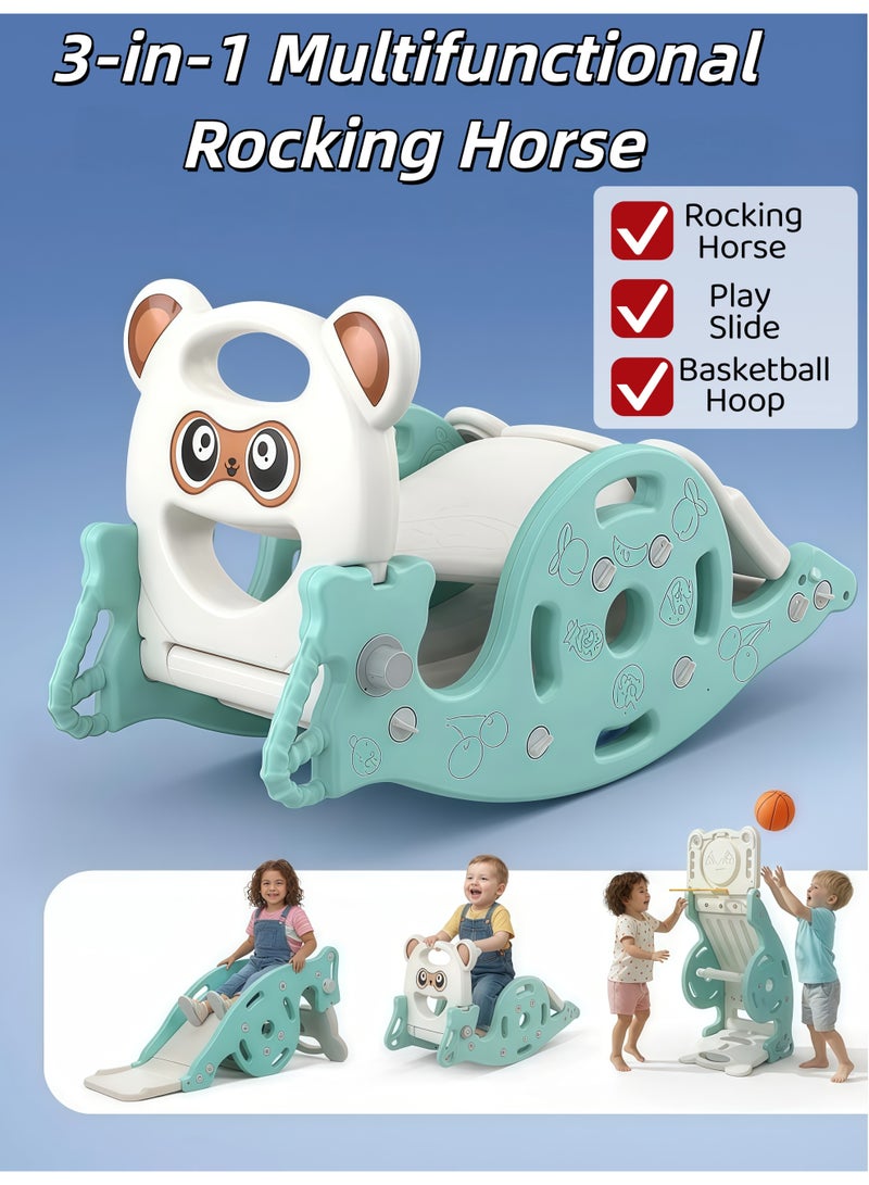 شو وو لعبة هزازة 3 في 1 للأطفال الصغار، زحليقة للأطفال مع حلقة كرة سلة، حصان هزاز قابل للطي متعدد الوظائف، حصان هزاز قابل للطي متعدد الوظائف، مجموعة زحليقة تسلق لمركز أنشطة الأطفال، زحليقة ملعب قابلة للطي، للاستخدام الداخلي والخارجي، للأولاد والبنات من عمر 1-6 سنوات (لون المحيط الأخضر) - Image 1